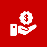 Hand holding dollar symbol on red background.
